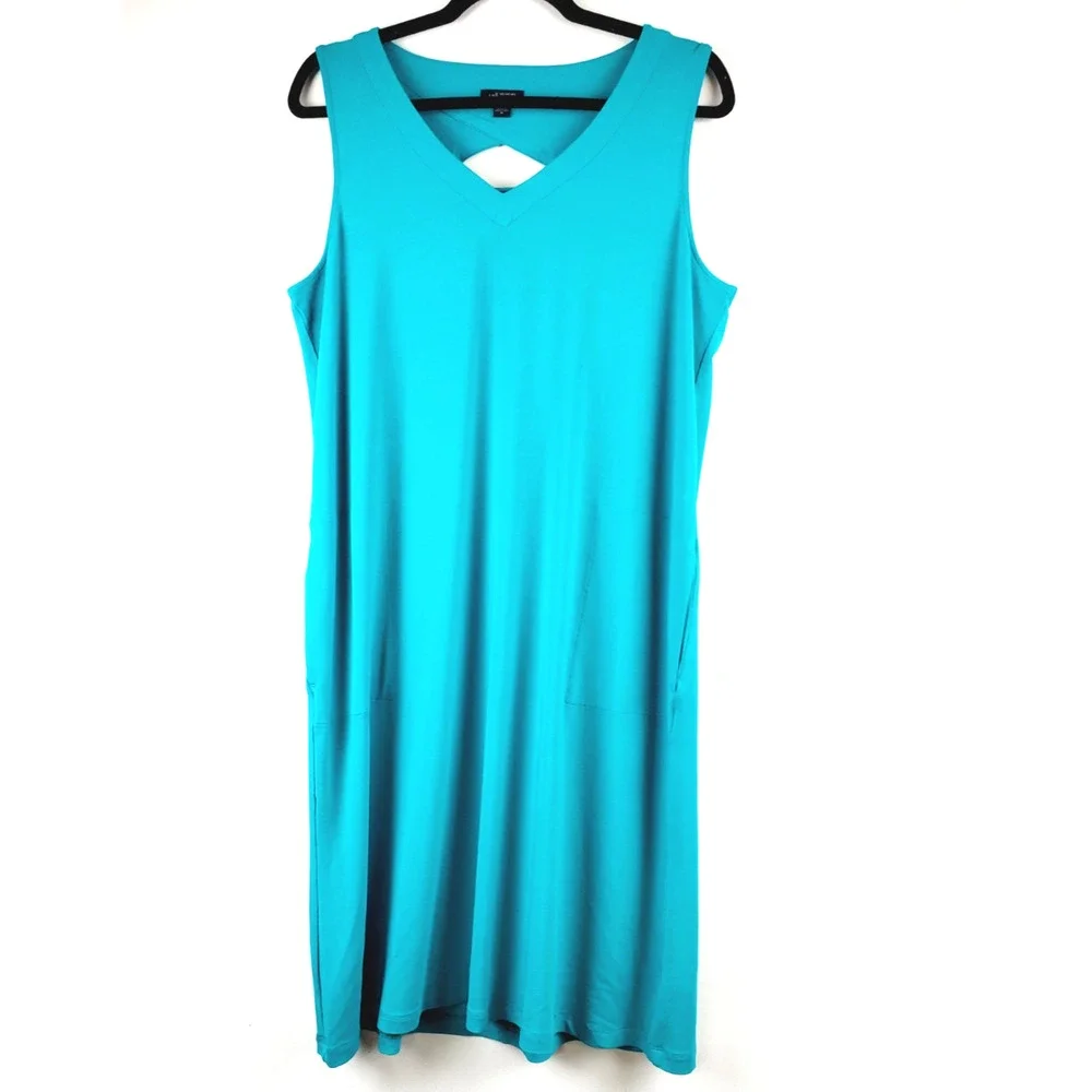 J. Jill Wearever Collection Womens Medium Dress Stretch Knit Pockets Aqua Travel